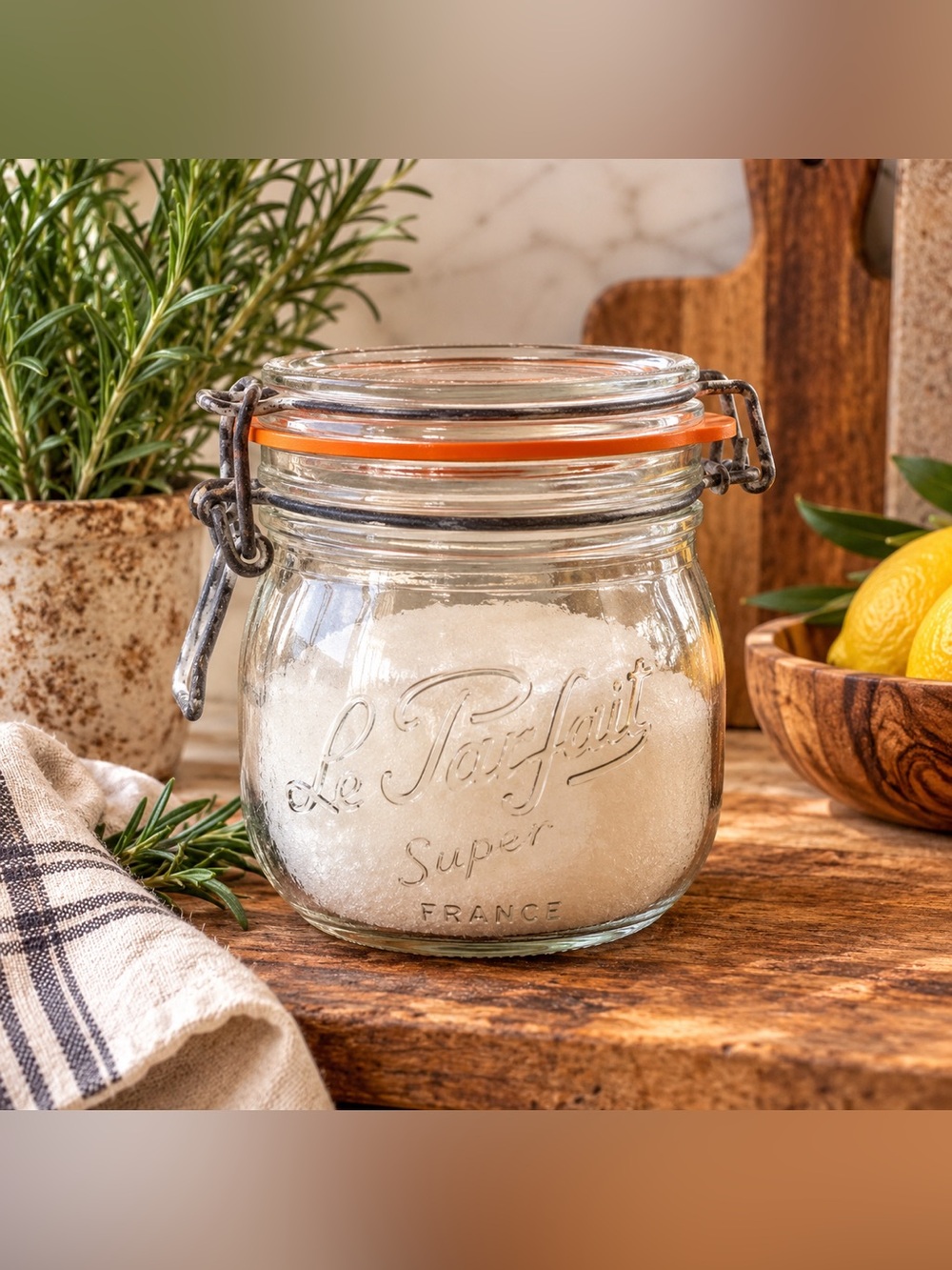 Vintage Le Parfait Super French Glass Canning Jar Wire Bail Orange Gasket